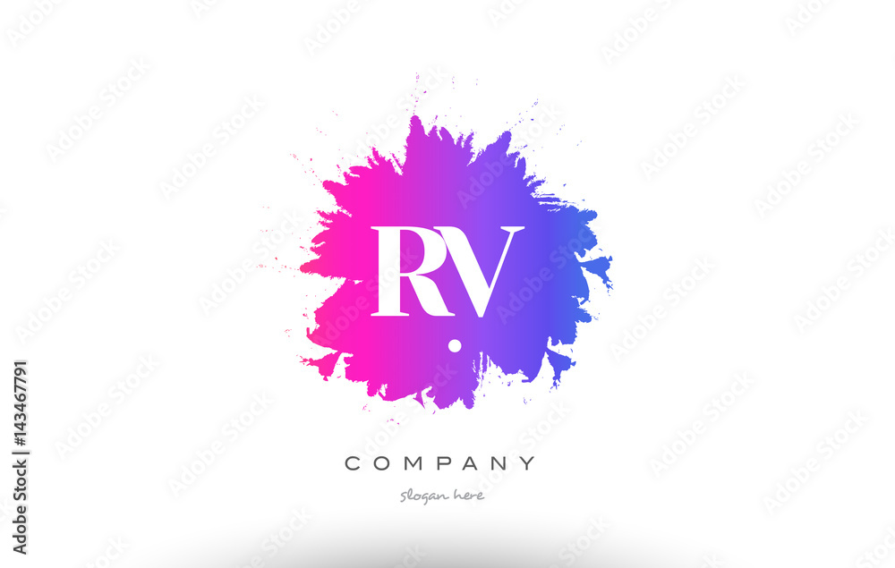 RV R V purple magenta splash alphabet letter logo icon design RV R V purple magenta splash alphabet letter logo icon design
