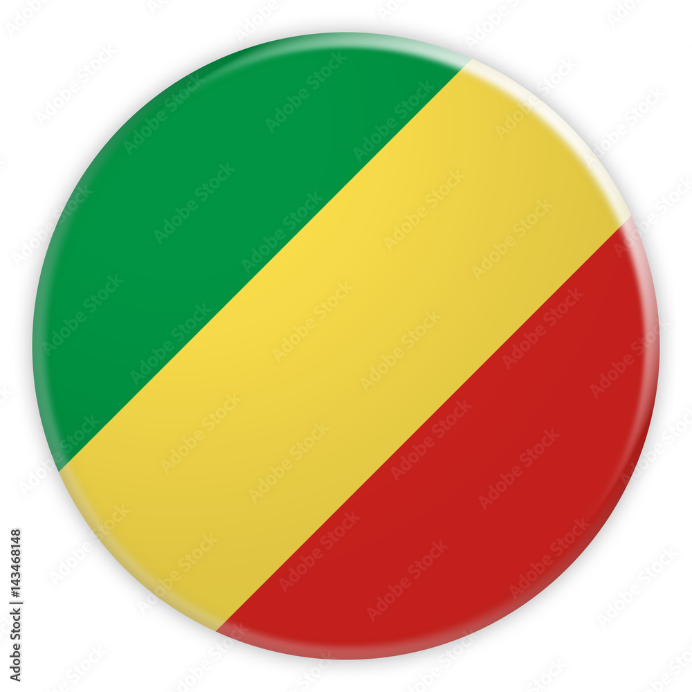Fototapeta premium Republic of the Congo Flag Button, News Concept Badge, 3d illustration on white background