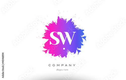 SW S W purple magenta splash alphabet letter logo icon design
