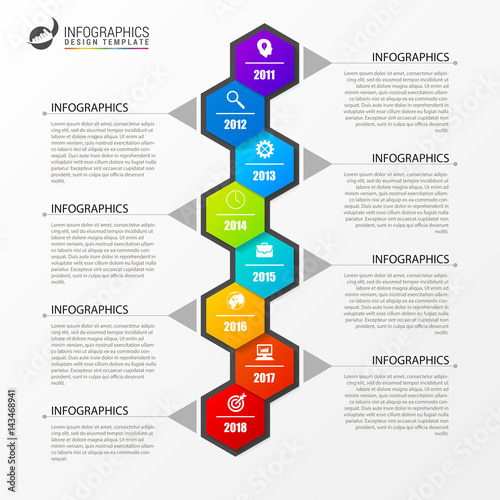 Abstract hexagon infographics. Timeline design template. Vector