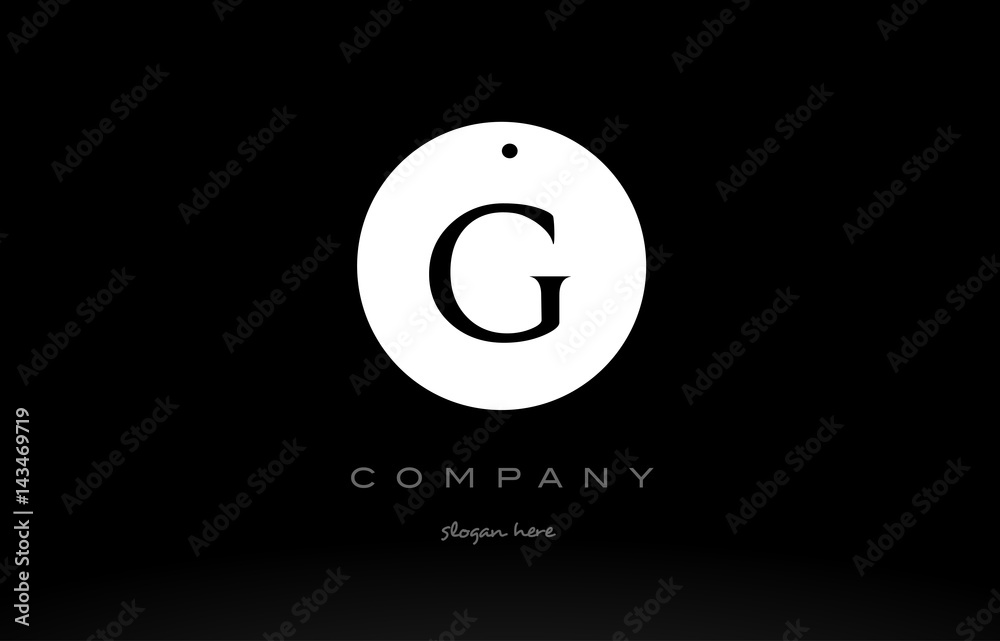 G simple black white circle alphabet letter logo vector icon template
