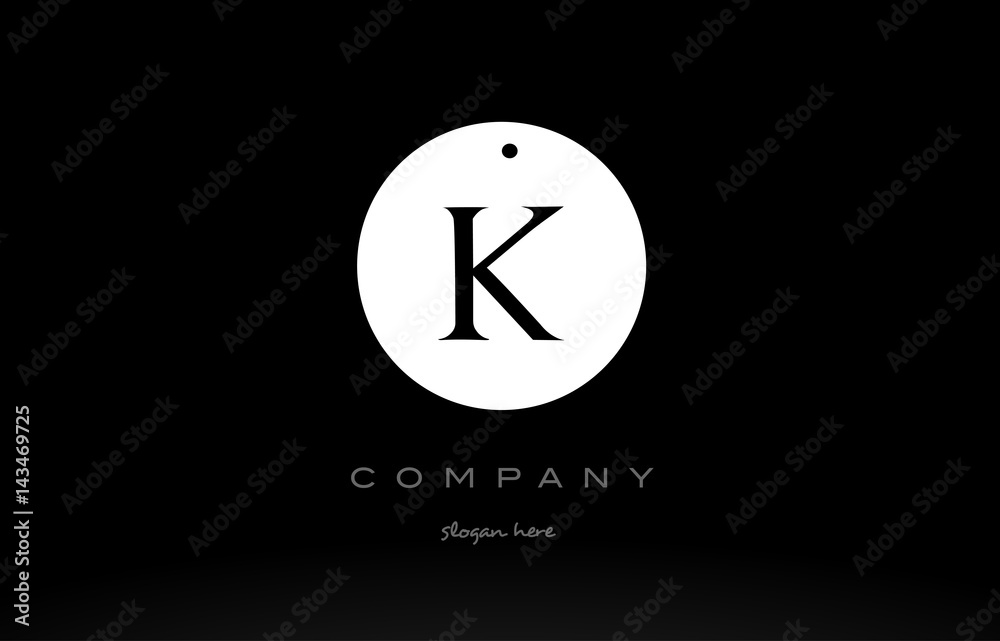 K simple black white circle alphabet letter logo vector icon template