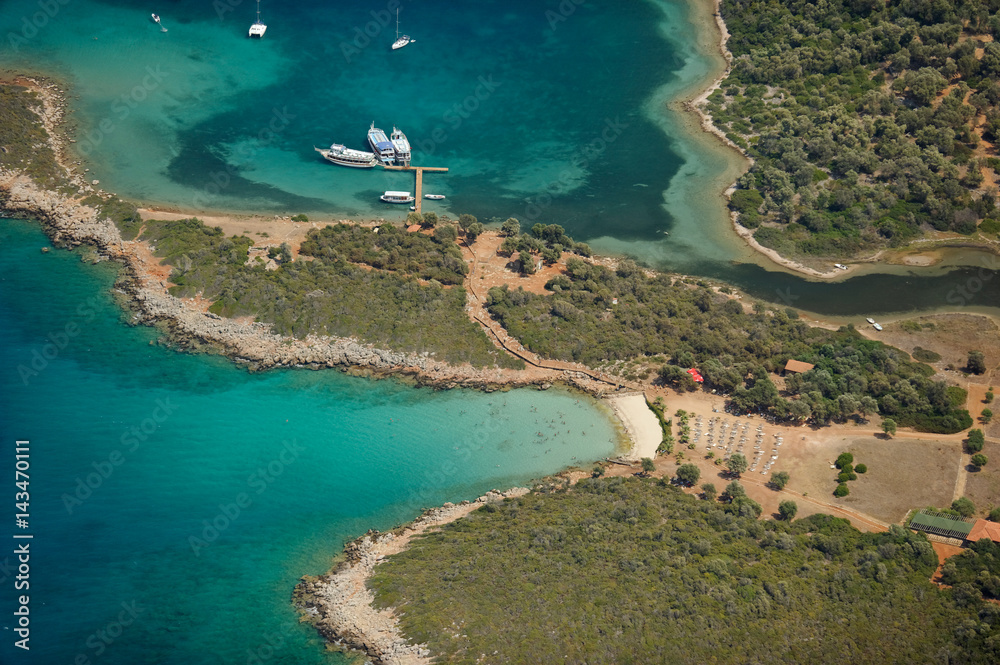 Aerial view of Sedir Cleopatra Island Gokova Turkey