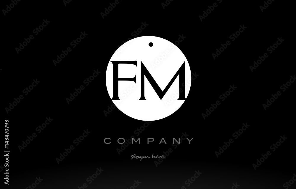 FM F M simple black white circle alphabet letter logo vector icon