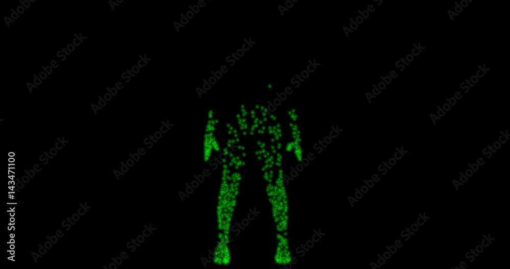 Woman's body being formed by glowing green particles. 3d animation Woman's body being formed by glowing green particles. 3d animation