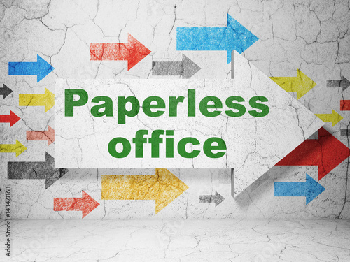 Business concept  arrow with Paperless Office on grunge wall background