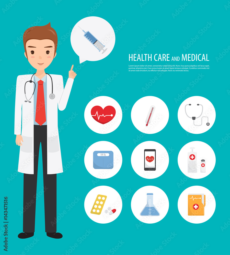 Doctor character man and women design with Medical Icons Set. Doctor character man and women design with Medical Icons Set.