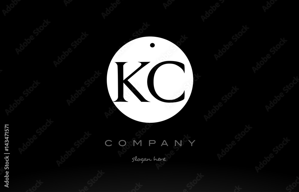 KC K C simple black white circle alphabet letter logo vector icon template