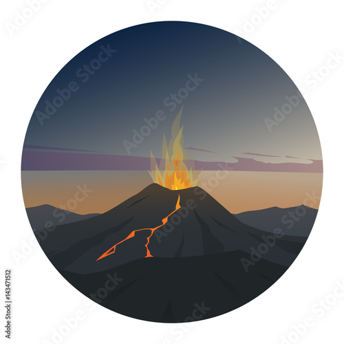 Volcano at Night Round Icon