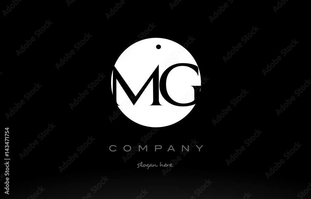 MG M G simple black white circle alphabet letter logo vector icon template