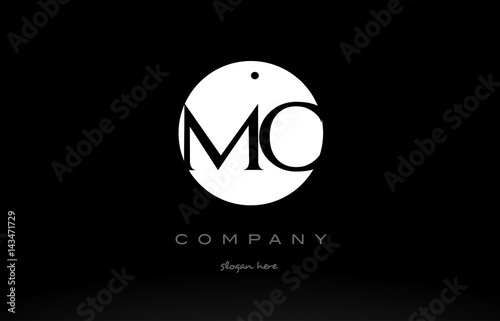 MC M C simple black white circle alphabet letter logo vector icon template
