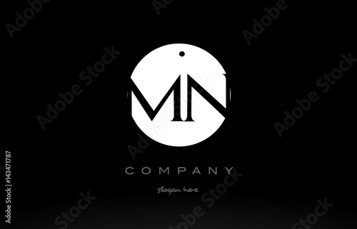 MN M N simple black white circle alphabet letter logo vector icon template