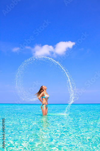 Dreamscape Escape with beauty girl on Maldives photo