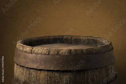 background of barrel and worn old table of wood © vasyl90