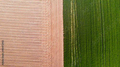 Natura e paesaggio: vista aerea di un campo, campo arato, coltivazione, prato verde, campagna, agricoltura