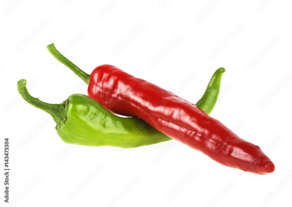 Red and green chili pepper isolated on a white background