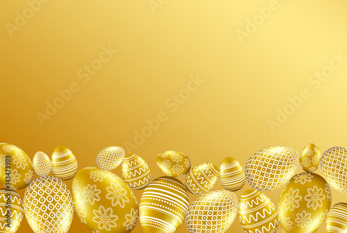 Gold easter eggs with pattern on golden background. Vector illustration.
