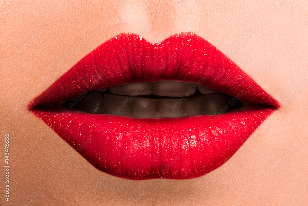 Photo Stock A slightly open mouth, relaxed lips. Beautiful female lips