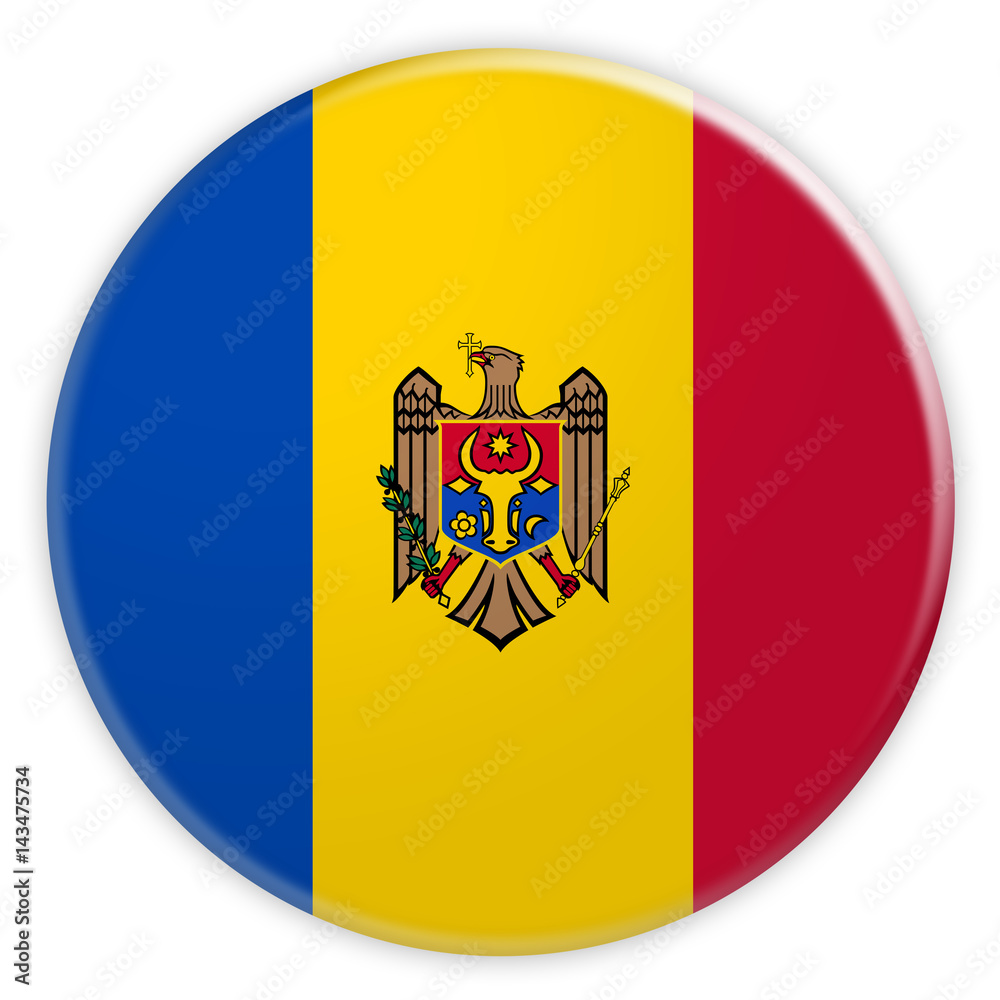 Obraz premium Moldova Flag Button, News Concept Badge, 3d illustration on white background
