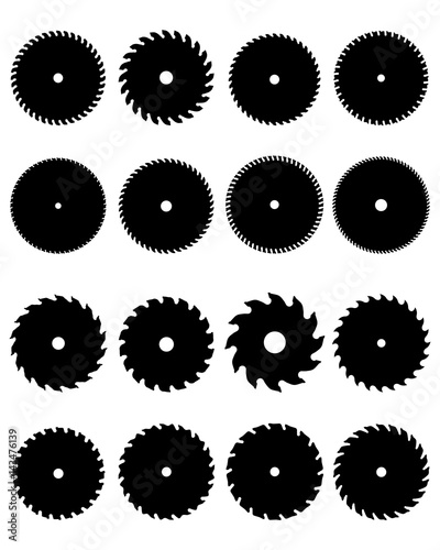 Silhouettes of circular saw blades on a white background