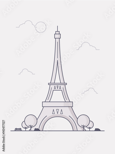 Line Art Vector Illustration of Eiffel Tower. 