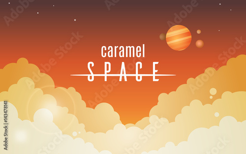 Cosmic sky with orange clouds, simple vector background
