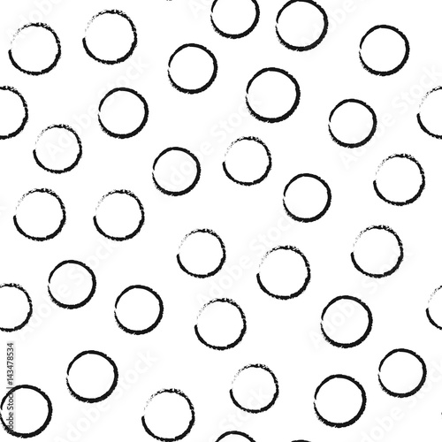 Black and white grunge abstract seamless pattern with circles. Grunge circles background