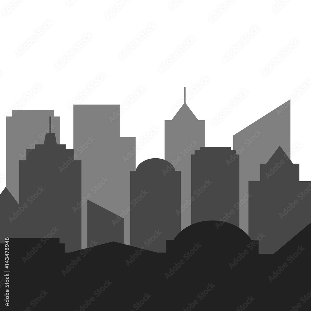 City skyline in grey colors. Buildings silhouette cityscape. Vector illustration