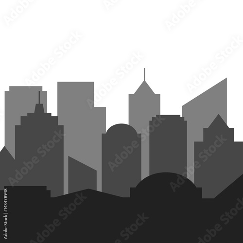 City skyline in grey colors. Buildings silhouette cityscape. Vector illustration