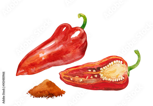 Obraz na plátne Pepper capsicum, halved paprika and dried ground spices