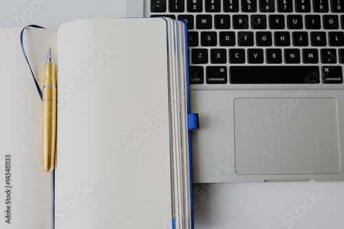 Top view of white studio workspace home office