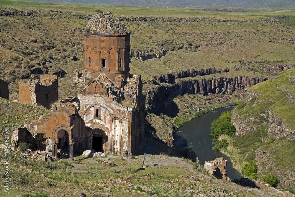 Ruins of the medieval Armenian city of Ani and Akhurian River Kars Turkey