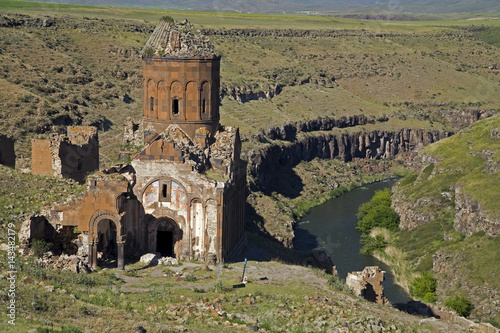 Ruins of the medieval Armenian city of Ani and Akhurian River Kars Turkey photo