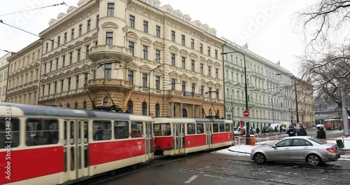 Traffic and City view of Prague