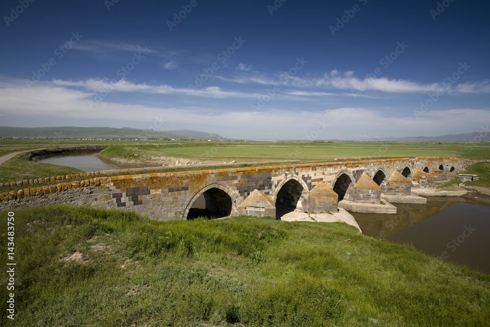 Historical stone bridge on Euphrates Karasu Erzurum Turkey