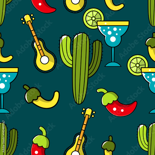 Seamless pattern on a Mexican theme. Vector illustration for design of wallpaper or fabric.