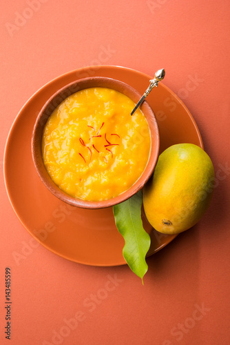alphonso mango pulp or hapus aam ras or amba ras in marathi, selective focus