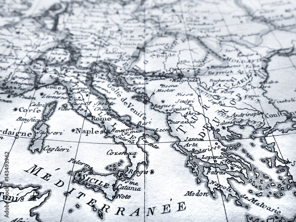 アンティークの世界地図 ギリシャとイタリア Stock Photo Adobe Stock