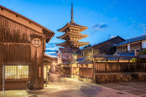 Yasaka Pagoda and Kyoto ancient street at night in Kyoto, Japan