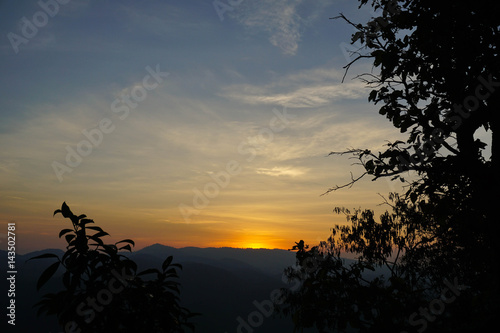 Morning sun During the mass of fog in the mountains