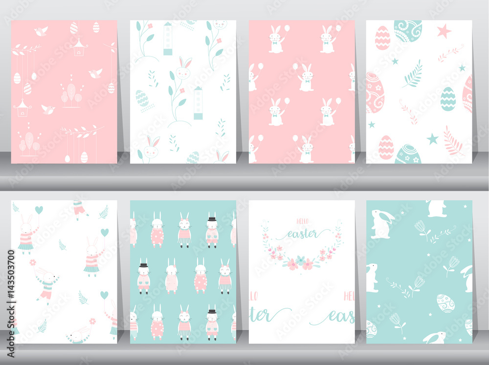 Set of seamless background pattern for Easter, poster,template,greeting,rabbit,eggs,Vector illustrations Set of seamless background pattern for Easter, poster,template,greeting,rabbit,eggs,Vector illustrations