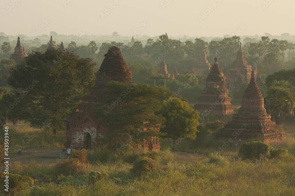 Hazy sunset scene in Bagan Myanmar 