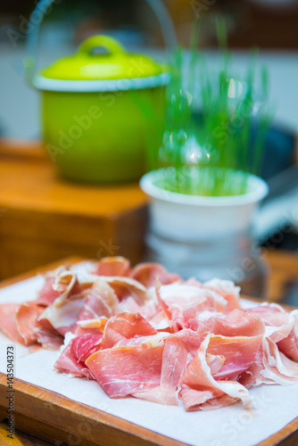 slice parma ham ready for eat in restaurant
