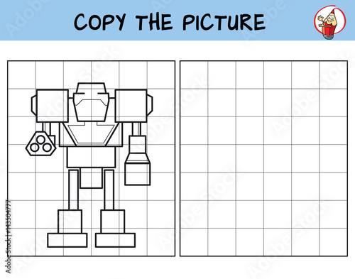 Robot. Copy the picture. Coloring book. Educational game for children. Cartoon vector illustration