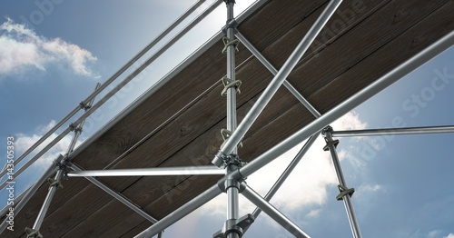 floor view of 3D scaffolding whit the sky