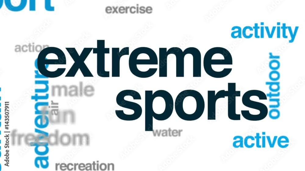 Extreme sports animated word cloud, text design animation. Extreme sports animated word cloud, text design animation.