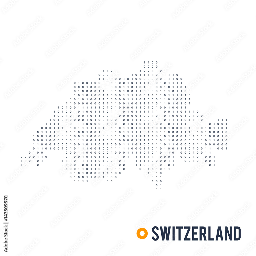 Binary code vector stylized map of Switzerland isolated on white background