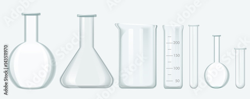 Chemical Science Equipment set. Laboratory glass equipment vector illustration.
