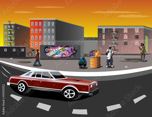 Illustration of a Ghetto with black people photo