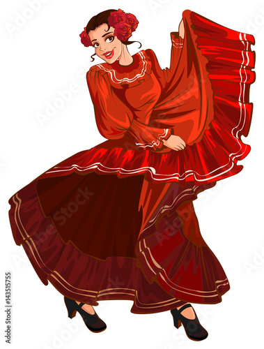 Spanish woman in red dress dancing